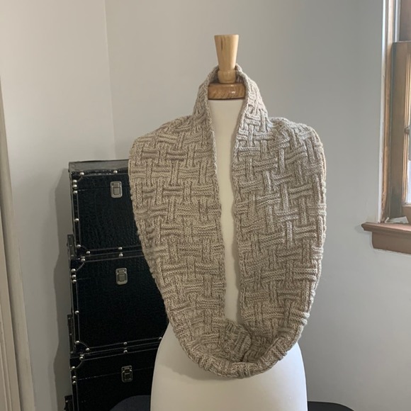 Knit Tan & Cream Infinity Scarf - Picture 1 of 5